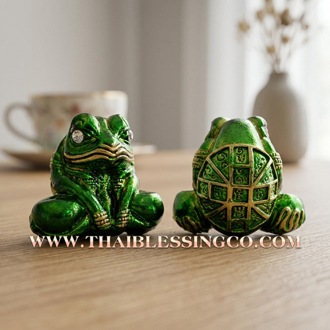 🐸🌙 Sacred "Kop Kin Duean": Authentic Emerald-Enameled Victory Bronze "Moon-Eating Frog" for Overflowing Wealth by Kruba Chaiya Patapi (2019)