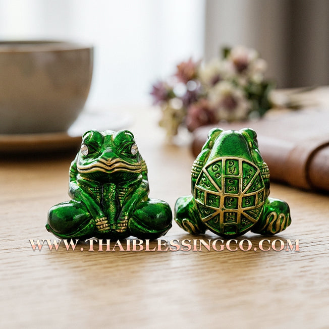 🐸🌙 Sacred "Kop Kin Duean": Authentic Emerald-Enameled Victory Bronze "Moon-Eating Frog" for Overflowing Wealth by Kruba Chaiya Patapi (2019)