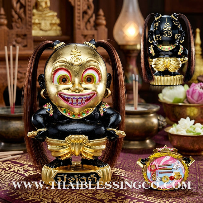 💰 Sacred "Kuman Mee Tang" (The Wealthy Child) – Smoked Bronze Altar Edition with Gold Leaf: Luang Pu Nen Kaew, Wat Udom Phraison – The Divine Engine for Commercial Dominance, Asset Growth, and Unstoppable Life Elevation!