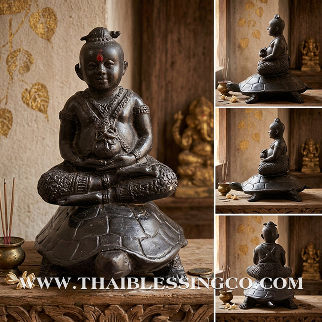 👶🐢 Sacred "Kuman Nang Tao" (Golden Child Riding the Turtle) – Smoked Metal Altar Edition The Divine Engine for Unshakable Financial Stability, Wealth Accumulation, and Absolute Life Elevation!