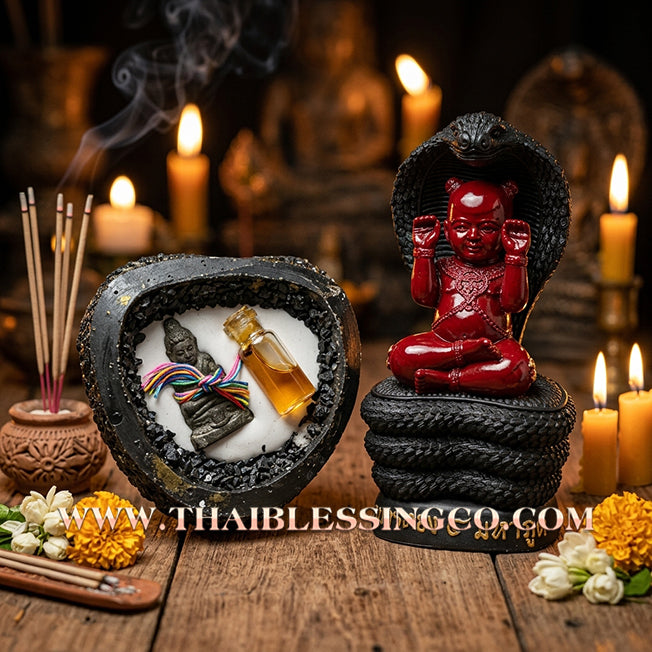🔥 Sacred "Kuman Thong 4 Maha Phut" (The Four Elemental Spirits) – Obsidian Black Altar Edition: Luang Phor Khlaew, Wat Ruang Wet Mongkhon (2025) – The Ultimate Engine for Absolute Wealth, Sovereign Command, and Unstoppable Life Elevation!