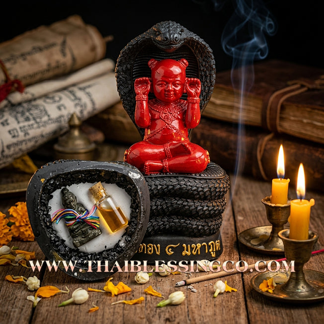 🔥 Sacred "Kuman Thong 4 Maha Phut" (The Four Elemental Spirits) – Obsidian Black Altar Edition: Luang Phor Khlaew, Wat Ruang Wet Mongkhon (2025) – The Ultimate Engine for Absolute Wealth, Sovereign Command, and Unstoppable Life Elevation!