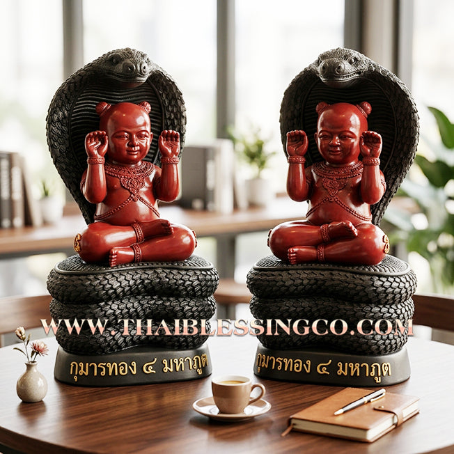 🔥 Sacred "Kuman Thong 4 Maha Phut" (The Four Elemental Spirits) – Obsidian Black Altar Edition: Luang Phor Khlaew, Wat Ruang Wet Mongkhon (2025) – The Ultimate Engine for Absolute Wealth, Sovereign Command, and Unstoppable Life Elevation!