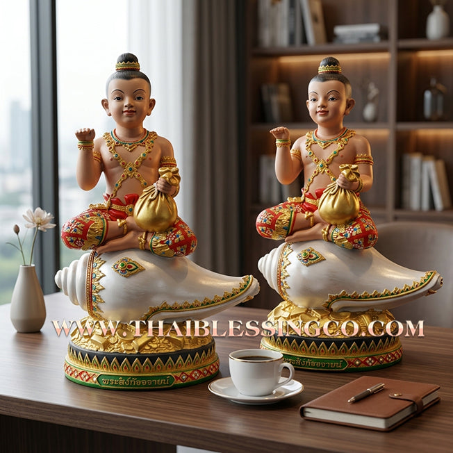 🔥 Sacred "Kuman Thong Nang Sankh" (Child Deity on the Auspicious Conch) – Altar Statue: Luang Phor Sankh Thong, Wat Sri Sa-Nga (2015) – The Grand Engine for Infinite Prosperity, Sovereign Influence, and Commercial Victory!