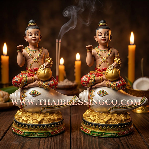 🔥 Sacred "Kuman Thong Nang Sankh" (Child Deity on the Auspicious Conch) – Altar Statue: Luang Phor Sankh Thong, Wat Sri Sa-Nga (2015) – The Grand Engine for Infinite Prosperity, Sovereign Influence, and Commercial Victory!