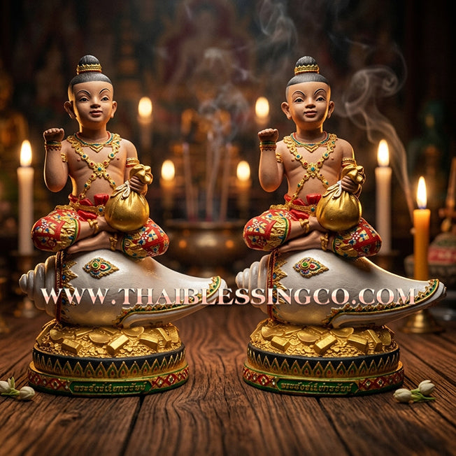 🔥 Sacred "Kuman Thong Nang Sankh" (Child Deity on the Auspicious Conch) – Altar Statue: Luang Phor Sankh Thong, Wat Sri Sa-Nga (2015) – The Grand Engine for Infinite Prosperity, Sovereign Influence, and Commercial Victory!