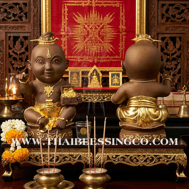 ✨🔥 Sacred "Kuman Thong Nong Ma Ruay" (The Wealth-Coming Child) – Gold-Leaf Bronze Masterpiece: Ajarn Plien Hatyanon (2024) – The Divine Engine for Explosive Riches, Commercial Dominance, and Absolute Life Elevation!