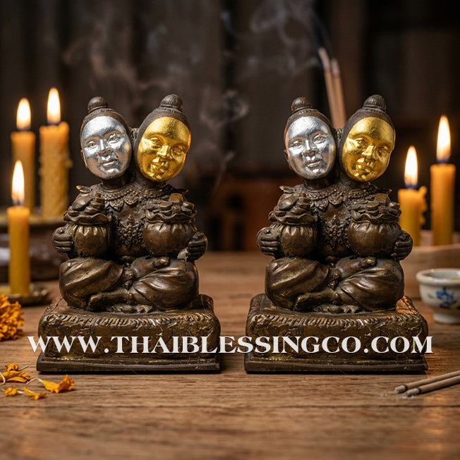 ✨🔥 Sacred "Kuman Thong Song Hua" (Dual-Headed Golden Child) – Bronze "Silver & Gold Face" Masterpiece: Luang Pho Samnao, Wat Pho Sangkho – The Divine Engine for Binary Wealth Accumulation, Sovereign Influence, and Unstoppable Life Elevation!