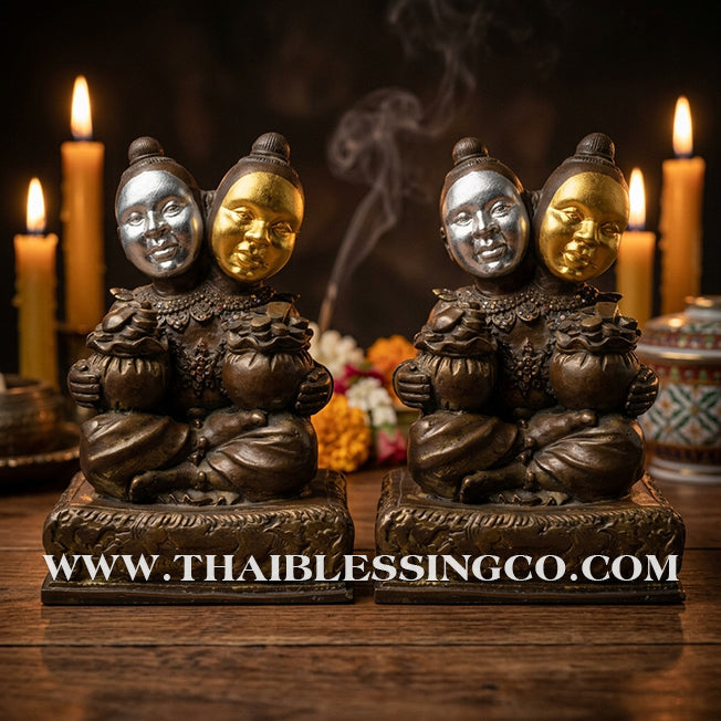 ✨🔥 Sacred "Kuman Thong Song Hua" (Dual-Headed Golden Child) – Bronze "Silver & Gold Face" Masterpiece: Luang Pho Samnao, Wat Pho Sangkho – The Divine Engine for Binary Wealth Accumulation, Sovereign Influence, and Unstoppable Life Elevation!