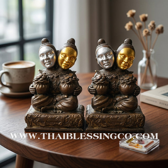 ✨🔥 Sacred "Kuman Thong Song Hua" (Dual-Headed Golden Child) – Bronze "Silver & Gold Face" Masterpiece: Luang Pho Samnao, Wat Pho Sangkho – The Divine Engine for Binary Wealth Accumulation, Sovereign Influence, and Unstoppable Life Elevation!