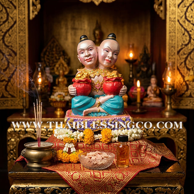 ✨🔥 Sacred "Kuman Thong Song Hua" (Dual-Headed Golden Child) – Hand-Painted Mineral Ore Masterpiece: Luang Pho Samnao, Wat Pho Sangkho – The Divine Engine for Double Financial Capture, Strategic Dominance, and Unstoppable Life Elevation!
