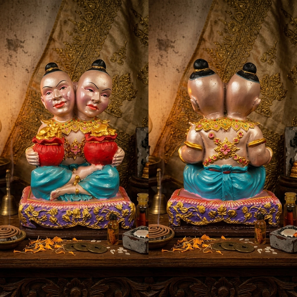 ✨🔥 Sacred "Kuman Thong Song Hua" (Dual-Headed Golden Child) – Hand-Painted Mineral Ore Masterpiece: Luang Pho Samnao, Wat Pho Sangkho – The Divine Engine for Double Financial Capture, Strategic Dominance, and Unstoppable Life Elevation!