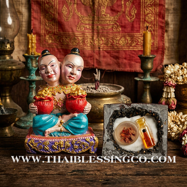 ✨🔥 Sacred "Kuman Thong Song Hua" (Dual-Headed Golden Child) – Hand-Painted Mineral Ore Masterpiece: Luang Pho Samnao, Wat Pho Sangkho – The Divine Engine for Double Financial Capture, Strategic Dominance, and Unstoppable Life Elevation!