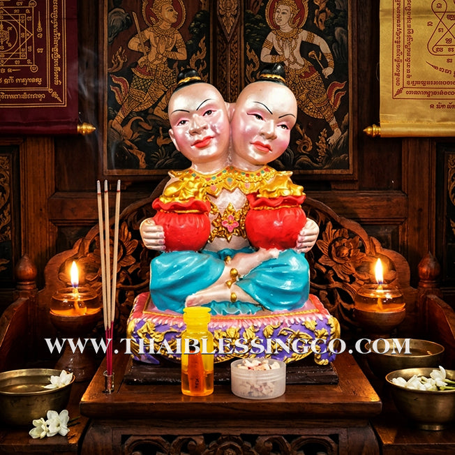 ✨🔥 Sacred "Kuman Thong Song Hua" (Dual-Headed Golden Child) – Hand-Painted Mineral Ore Masterpiece: Luang Pho Samnao, Wat Pho Sangkho – The Divine Engine for Double Financial Capture, Strategic Dominance, and Unstoppable Life Elevation!
