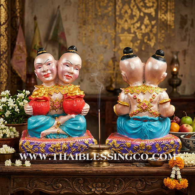 ✨🔥 Sacred "Kuman Thong Song Hua" (Dual-Headed Golden Child) – Hand-Painted Mineral Ore Masterpiece: Luang Pho Samnao, Wat Pho Sangkho – The Divine Engine for Double Financial Capture, Strategic Dominance, and Unstoppable Life Elevation!