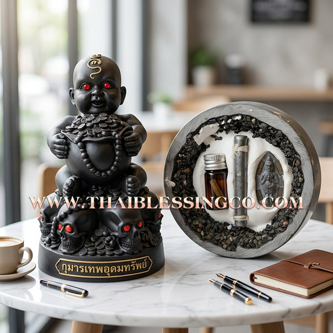 🔥 Sacred "Kuman Thong Thep Udom Sap" (The Celestial Child of Abundant Wealth) – Midnight Onyx Edition: Phra Arjan Phong, Wat Sai (2017) – The High-Performance Engine for Sovereign Fortune, Market Dominance, and Unstoppable Prosperity!