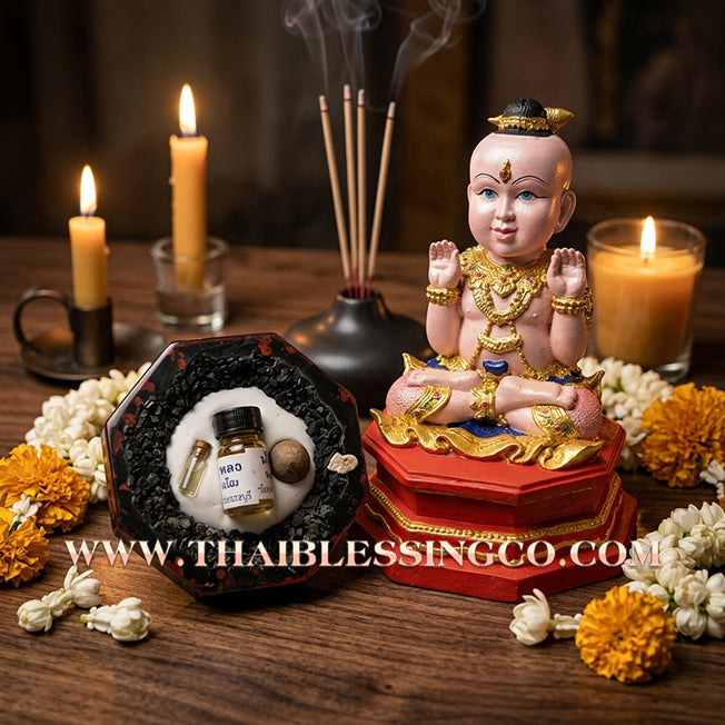 ✨🔥 Sacred "Kuman Thong" (The Celestial Golden Child) – Hand-Painted & Gold-Leaf Altar Edition: Phrakru Samu Suthep, Wat Don Klang, Suphan Buri (2014) – The Divine Engine for Prosperity, Market Dominance, and Unstoppable Financial Victory!