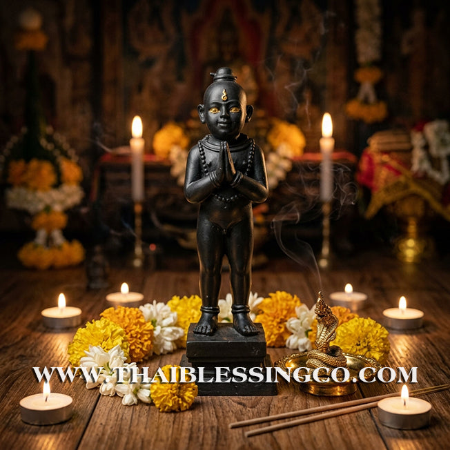 👦 Sacred "Kuman Thong" (The Golden Boy Spirit) – Black Mineral Ore Altar Edition: Ajarn San Khongvet (2015) – The Divine Engine for Shadow Protection, Absolute Wealth, and Unstoppable Life Elevation!