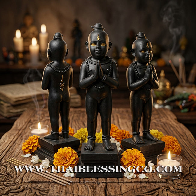 👦 Sacred "Kuman Thong" (The Golden Boy Spirit) – Black Mineral Ore Altar Edition: Ajarn San Khongvet (2015) – The Divine Engine for Shadow Protection, Absolute Wealth, and Unstoppable Life Elevation!