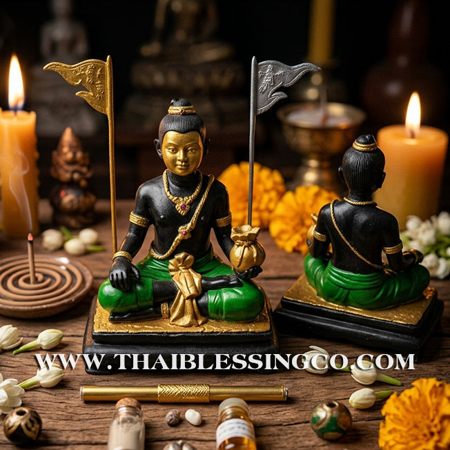 🌑 Sacred "Kuman Thong" (The Golden Boy Spirit) – Mystic Metal Ong Khru Altar Edition: Ajarn Weeratheep Yan Khru Prasit (2015) – The Divine Engine for Heavy Wealth, Supernatural Influence, and Unstoppable Life Elevation!