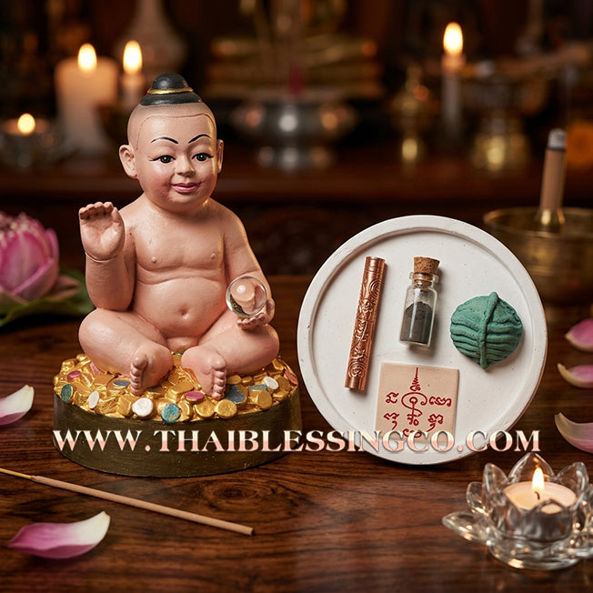 ✨🔥 Sacred "Kuman Thong" (The Golden Boy Spirit) – Pink Lotus Altar Edition: Phra Ajarn Wan, Wat Pa Pracha Samakkhi Dham (2012) – The Divine Engine for Commercial Dominance, Radiant Charm, and Unstoppable Life Elevation!