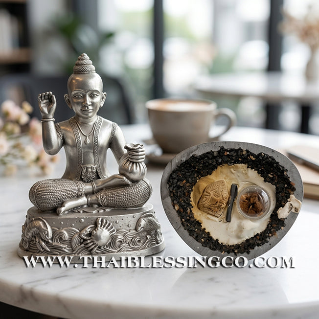 🌟Sacred "Kuman Thong" (The Golden Boy Spirit) – Prosperity Resin Altar Edition: "Poo-Pla" (Crab & Fish) Base – Luang Por Wichai, Wat Uthumphon (2015) – The Divine Engine for Infinite Abundance, Commercial Flow, and Unstoppable Life Elevation!