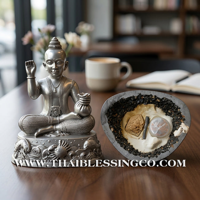 🌟Sacred "Kuman Thong" (The Golden Boy Spirit) – Prosperity Resin Altar Edition: "Poo-Pla" (Crab & Fish) Base – Luang Por Wichai, Wat Uthumphon (2015) – The Divine Engine for Infinite Abundance, Commercial Flow, and Unstoppable Life Elevation!