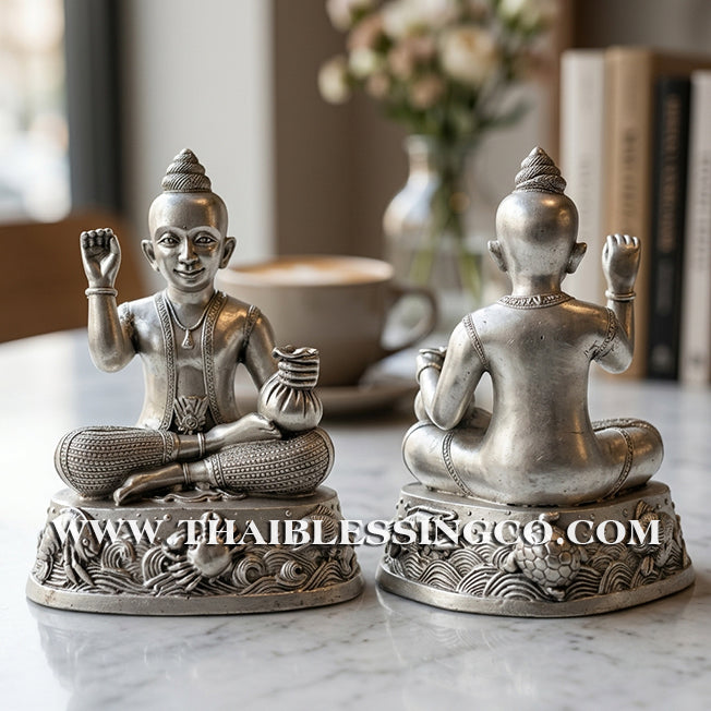 🌟Sacred "Kuman Thong" (The Golden Boy Spirit) – Prosperity Resin Altar Edition: "Poo-Pla" (Crab & Fish) Base – Luang Por Wichai, Wat Uthumphon (2015) – The Divine Engine for Infinite Abundance, Commercial Flow, and Unstoppable Life Elevation!