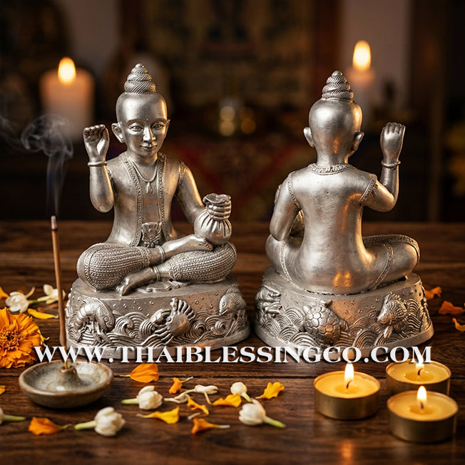 🌟Sacred "Kuman Thong" (The Golden Boy Spirit) – Prosperity Resin Altar Edition: "Poo-Pla" (Crab & Fish) Base – Luang Por Wichai, Wat Uthumphon (2015) – The Divine Engine for Infinite Abundance, Commercial Flow, and Unstoppable Life Elevation!