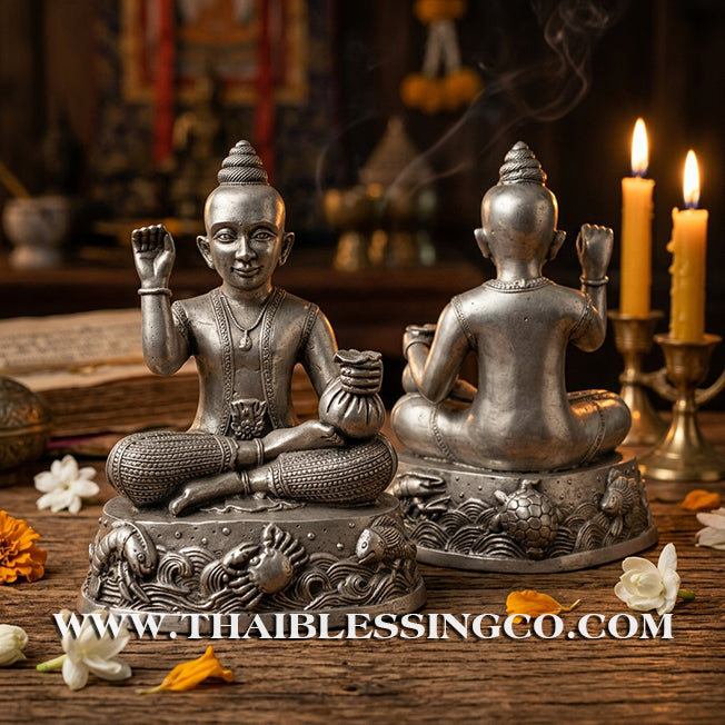 🌟Sacred "Kuman Thong" (The Golden Boy Spirit) – Prosperity Resin Altar Edition: "Poo-Pla" (Crab & Fish) Base – Luang Por Wichai, Wat Uthumphon (2015) – The Divine Engine for Infinite Abundance, Commercial Flow, and Unstoppable Life Elevation!