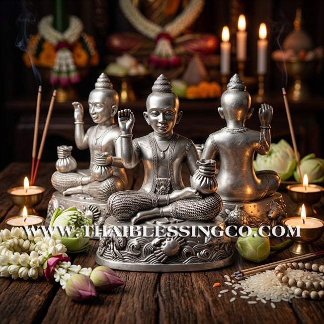 🌟Sacred "Kuman Thong" (The Golden Boy Spirit) – Prosperity Resin Altar Edition: "Poo-Pla" (Crab & Fish) Base – Luang Por Wichai, Wat Uthumphon (2015) – The Divine Engine for Infinite Abundance, Commercial Flow, and Unstoppable Life Elevation!