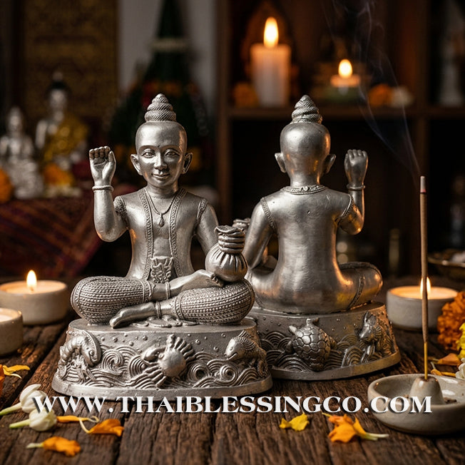 🌟Sacred "Kuman Thong" (The Golden Boy Spirit) – Prosperity Resin Altar Edition: "Poo-Pla" (Crab & Fish) Base – Luang Por Wichai, Wat Uthumphon (2015) – The Divine Engine for Infinite Abundance, Commercial Flow, and Unstoppable Life Elevation!