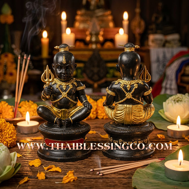 👦 Sacred "Kuman Tri-Thep" (The Three Celestial Kumaras) – Bucha Statue Edition: Luang Pu Nen Kaeo (2013) – The Divine Architect of Trade, Wealth Suction, and Unstoppable Prosperity!