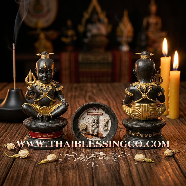 👦 Sacred "Kuman Tri-Thep" (The Three Celestial Kumaras) – Bucha Statue Edition: Luang Pu Nen Kaeo (2013) – The Divine Architect of Trade, Wealth Suction, and Unstoppable Prosperity!