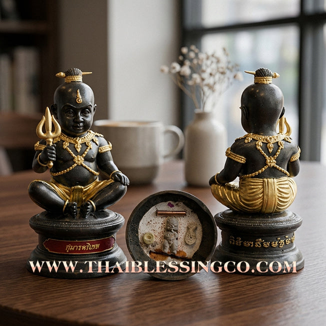 👦 Sacred "Kuman Tri-Thep" (The Three Celestial Kumaras) – Bucha Statue Edition: Luang Pu Nen Kaeo (2013) – The Divine Architect of Trade, Wealth Suction, and Unstoppable Prosperity!