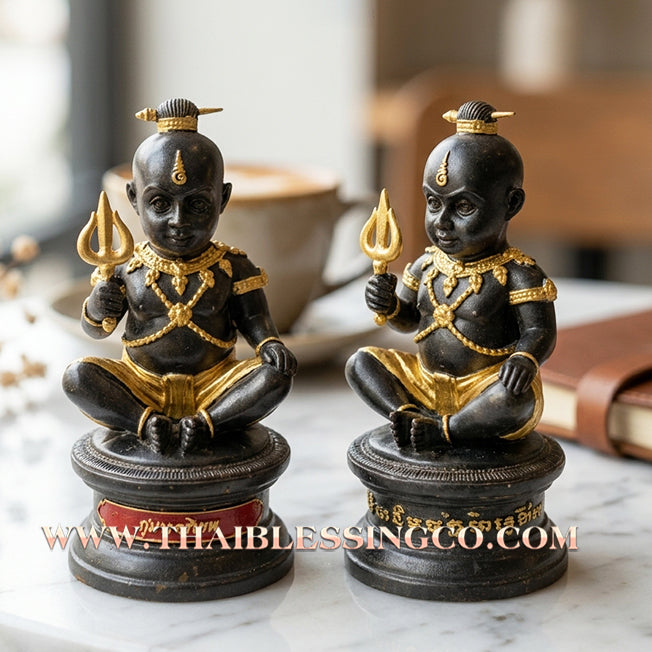 👦 Sacred "Kuman Tri-Thep" (The Three Celestial Kumaras) – Bucha Statue Edition: Luang Pu Nen Kaeo (2013) – The Divine Architect of Trade, Wealth Suction, and Unstoppable Prosperity!