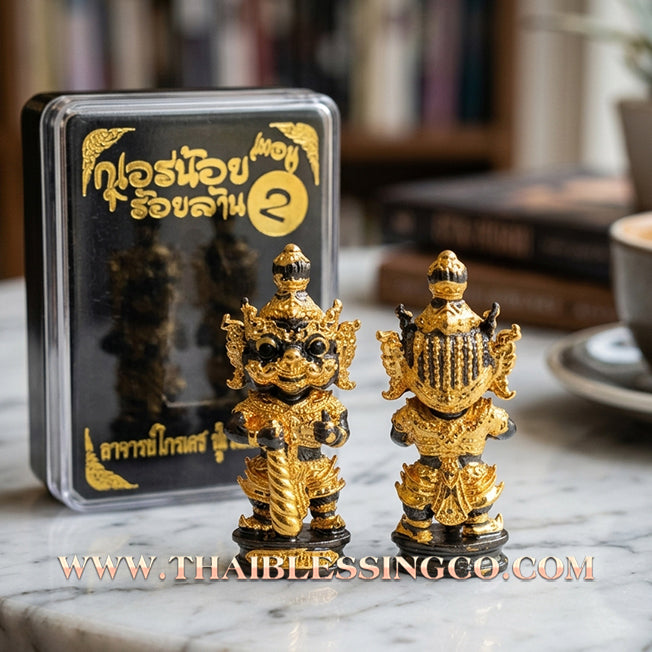 👹 Sacred Kuwen Noi "Hundred Millionaire" Edition 2: Authentic Thai Black Onyx-Body Samlit Amulet for Absolute Wealth & Protection by Arjan Krai Det (2019)