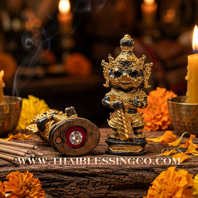 👹 Sacred Kuwen Noi "Hundred Millionaire" Edition 2: Authentic Thai Black Onyx-Body Samlit Amulet for Absolute Wealth & Protection by Arjan Krai Det (2019)