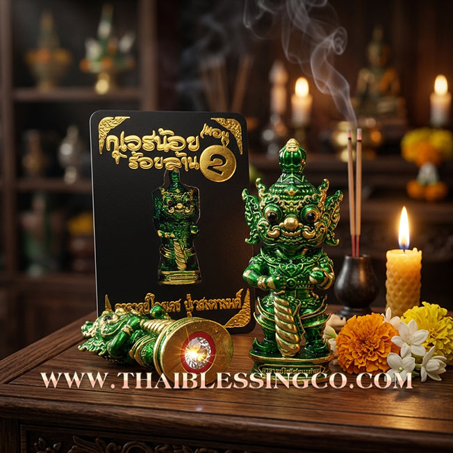 👹 Sacred Kuwen Noi "Hundred Millionaire" Edition 2: Authentic Thai Emerald-Body Samlit Amulet for Thriving Growth & Infinite Wealth by Arjan Krai Det (2019)