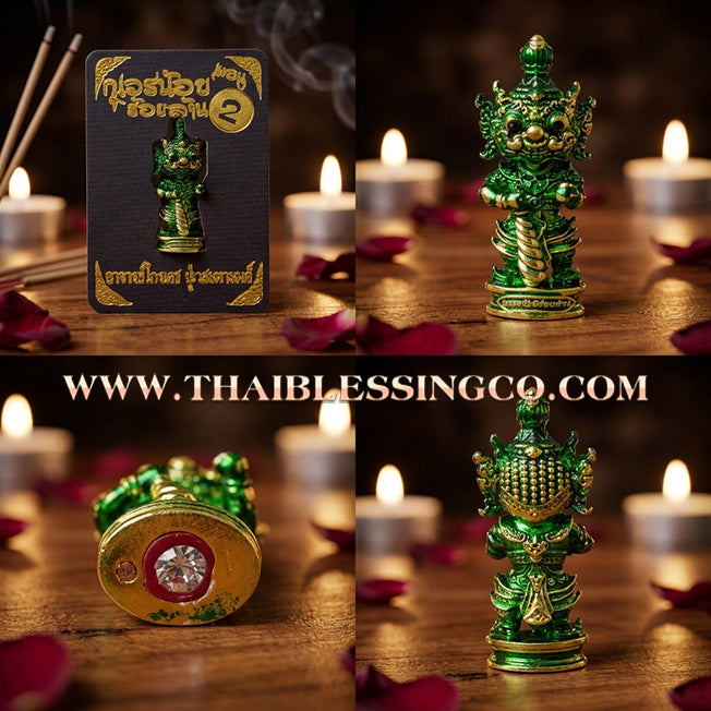 👹 Sacred Kuwen Noi "Hundred Millionaire" Edition 2: Authentic Thai Emerald-Body Samlit Amulet for Thriving Growth & Infinite Wealth by Arjan Krai Det (2019)