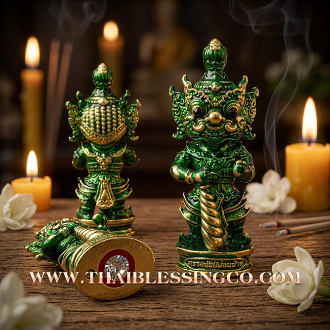 👹 Sacred Kuwen Noi "Hundred Millionaire" Edition 2: Authentic Thai Emerald-Body Samlit Amulet for Thriving Growth & Infinite Wealth by Arjan Krai Det (2019)