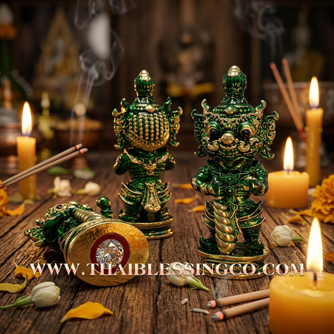👹 Sacred Kuwen Noi "Hundred Millionaire" Edition 2: Authentic Thai Emerald-Body Samlit Amulet for Thriving Growth & Infinite Wealth by Arjan Krai Det (2019)