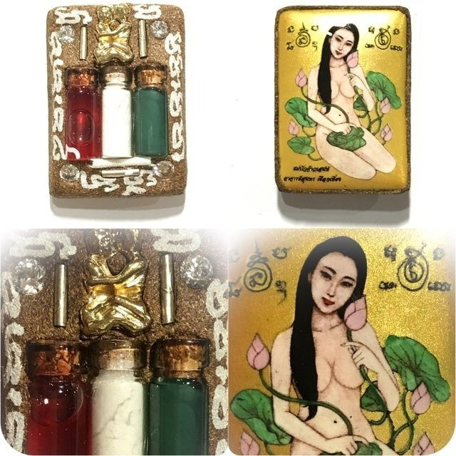 ✨ Sacred Locket Mae Bua Chao Sane (Bua Bangbai) - Gold Masterpiece Edition with Charm Takrud, Cemetery Wax & Maha Sane Herbs (2561 BE by Ajarn Suntorn Phueak Tiang) - Ultimate Seduction, Romantic Success & Wealth Magnet