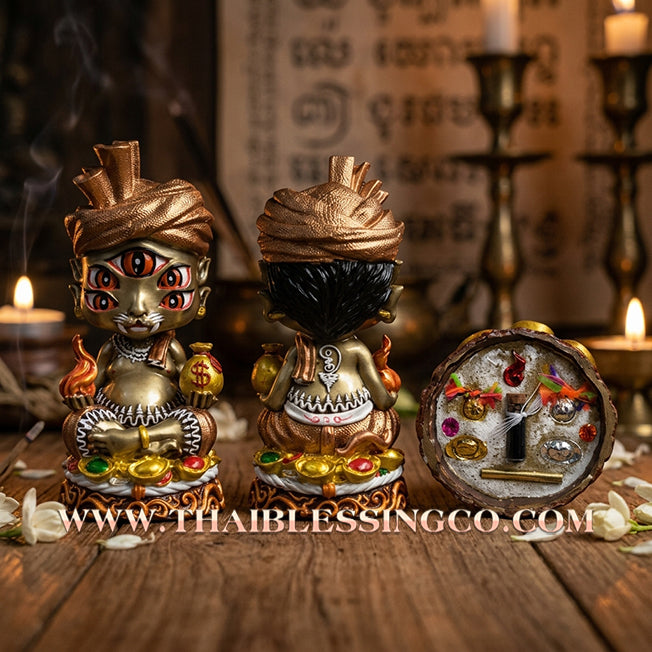 🔥 Sacred "Phaya Si Hu Ha Ta" (The Deity of Instant Wealth) – Yellow Satin Painted Edition: Kruba Kamfan, Wat Ko Choke (2024) – The Radiant Engine for Rapid Windfalls, Golden Liquidity, and Sovereign Success!