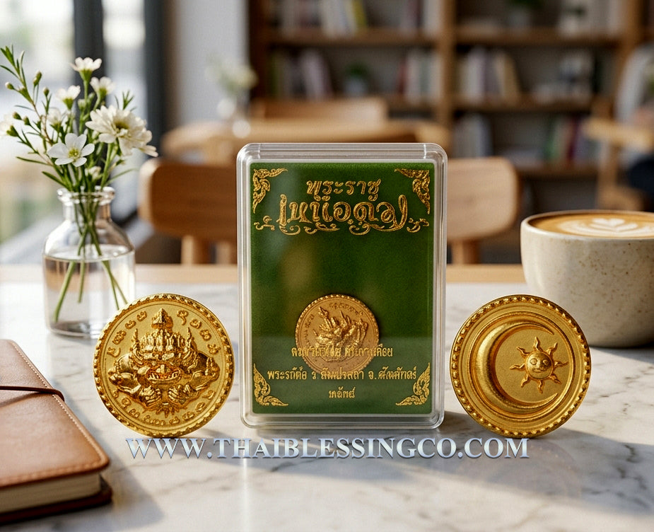 ☀️ Sacred Phra Rahu "Celestial Victory" Nano Medallion - Gold-Plated Bronze Edition (2026 Collector's Series) - Blessed by Kruba Kamfan, Wat Ko Chok