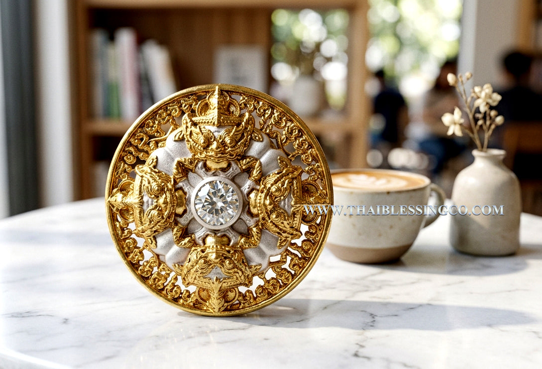 🌑 Sacred Phra Rahu "Phichai Sombat" Emperor of Wealth Medallion - Luxury 2K Gold & Silver Finish (2019 Collector's Series) - Blessed by Phra Khru Sophon Kitayathorn (Ajarn Ronsiri), Wat Phu Khao Thong