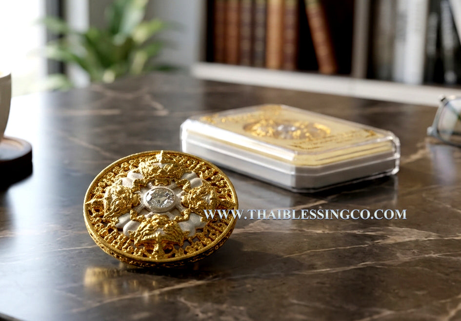 🌑 Sacred Phra Rahu "Phichai Sombat" Emperor of Wealth Medallion - Luxury 2K Gold & Silver Finish (2019 Collector's Series) - Blessed by Phra Khru Sophon Kitayathorn (Ajarn Ronsiri), Wat Phu Khao Thong