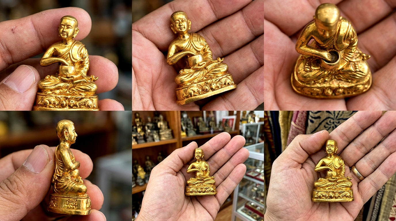 🥣 Sacred Phra Sivali "Jok Bat" - The Eternal Abundance Statue (2011 Wai Khru Edition) - Blessed by Kruba Krissana, Weluwan Monastery - Golden Brass with Sacred Powder Inlay