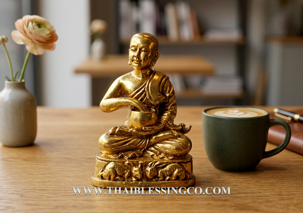 🥣 Sacred Phra Sivali "Jok Bat" - The Eternal Abundance Statue (2011 Wai Khru Edition) - Blessed by Kruba Krissana, Weluwan Monastery - Golden Brass with Sacred Powder Inlay