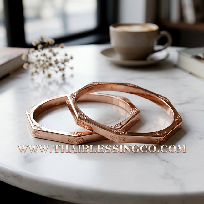 ✨🕉️ Sacred Pink Gold-Plated Bronze "Phra Rahu" Destiny-Shifting Bracelet: Phra Achan Lek, Wat Tham Khao Noi (2016 Edition) – The Elegant Guardian of Fortune, Compassion, and Absolute Protection